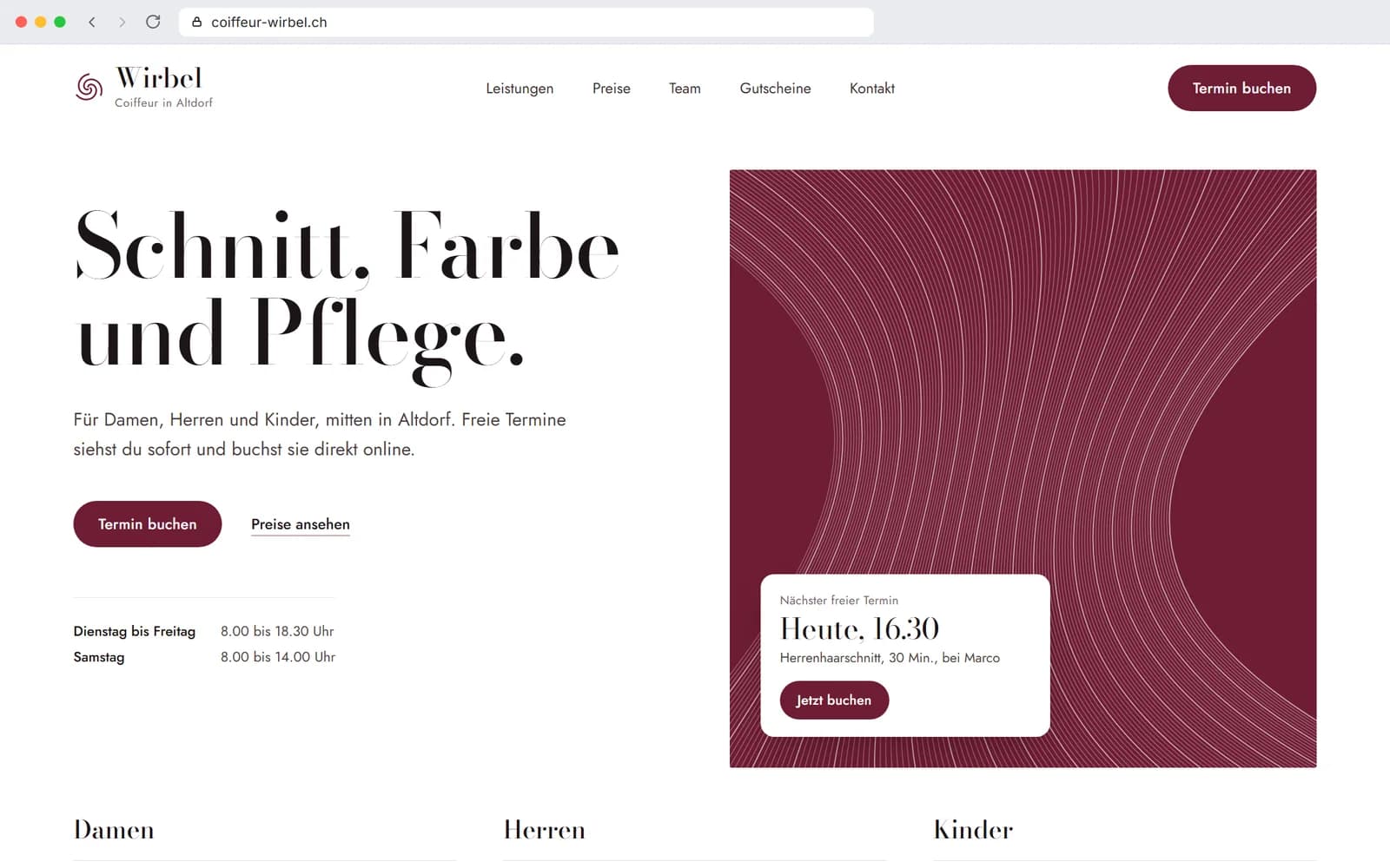 Beispielseite eines Coiffeursalons auf dem Laptop