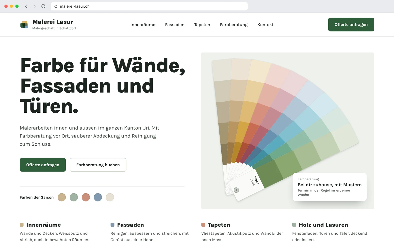 Fertige Beispielseite eines Malergeschäfts
