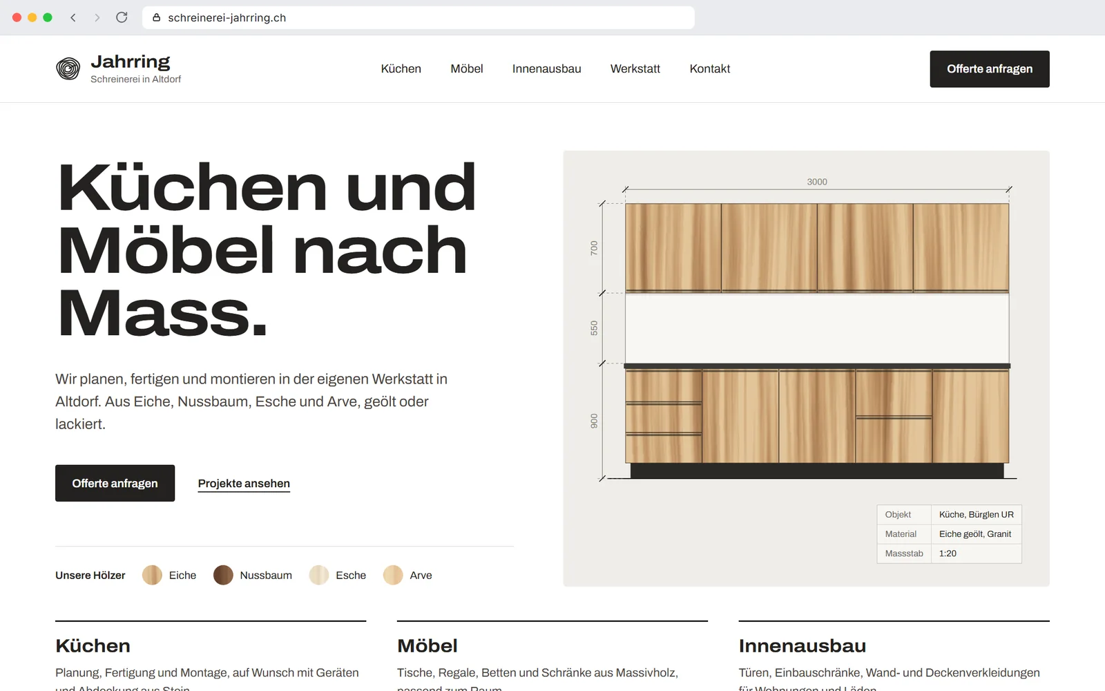 Beispielseite einer Schreinerei auf dem Laptop
