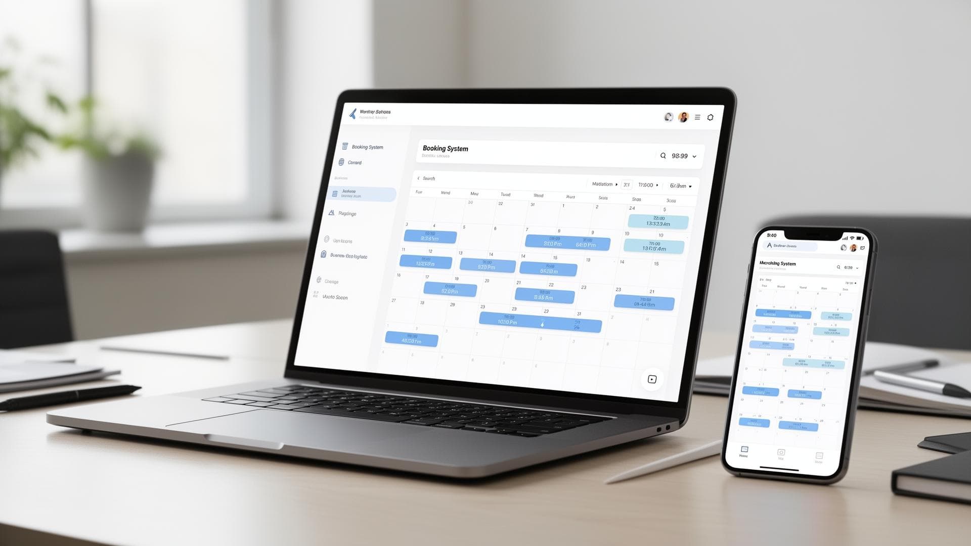 Online booking system on laptop and smartphone
