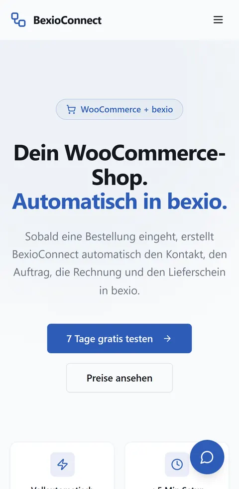 Bexioconnect.ch: mobile view on a smartphone – Bexio integration