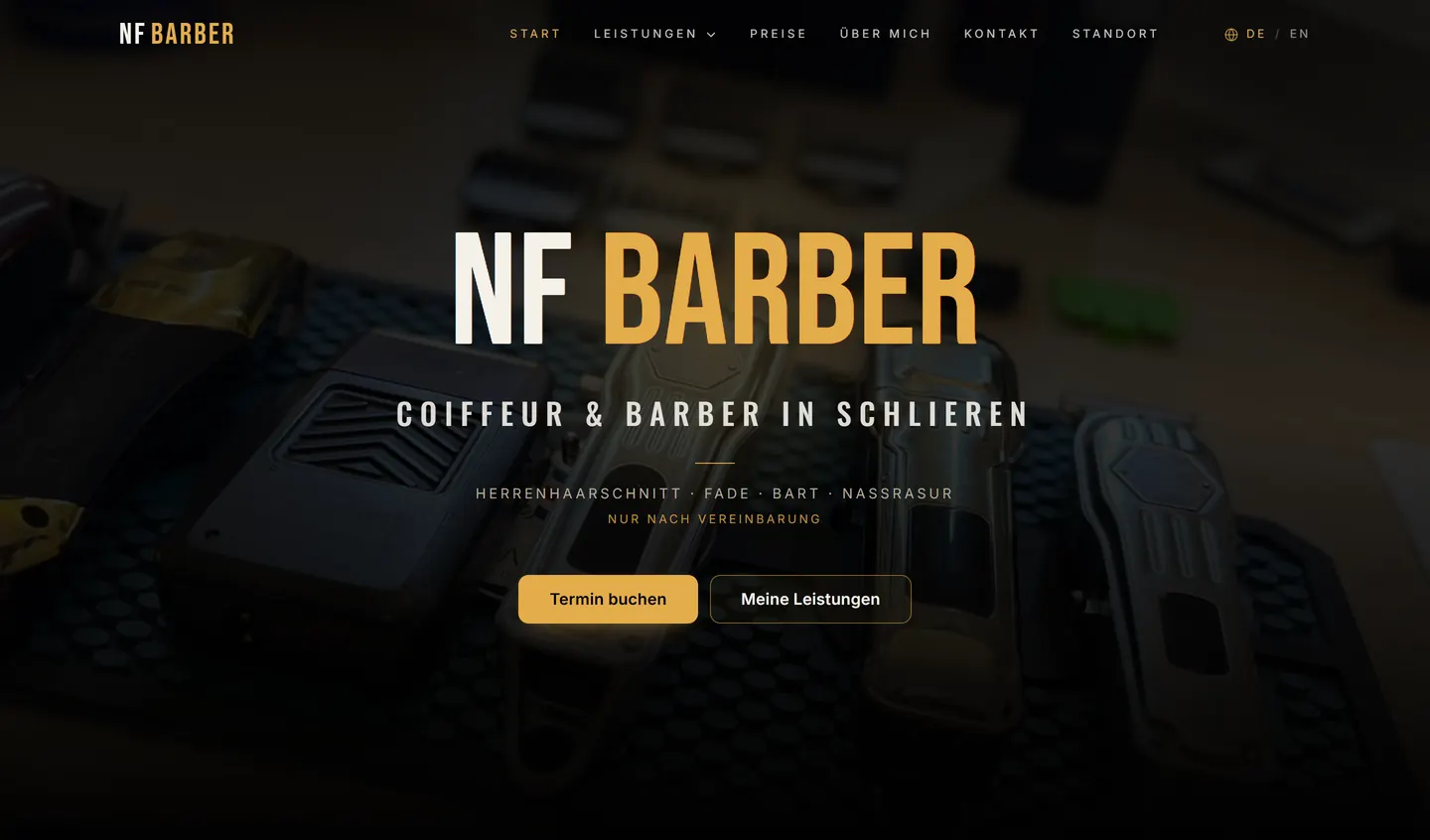 NFBarber.ch: homepage on a desktop computer – Barber, a PortalWeb project