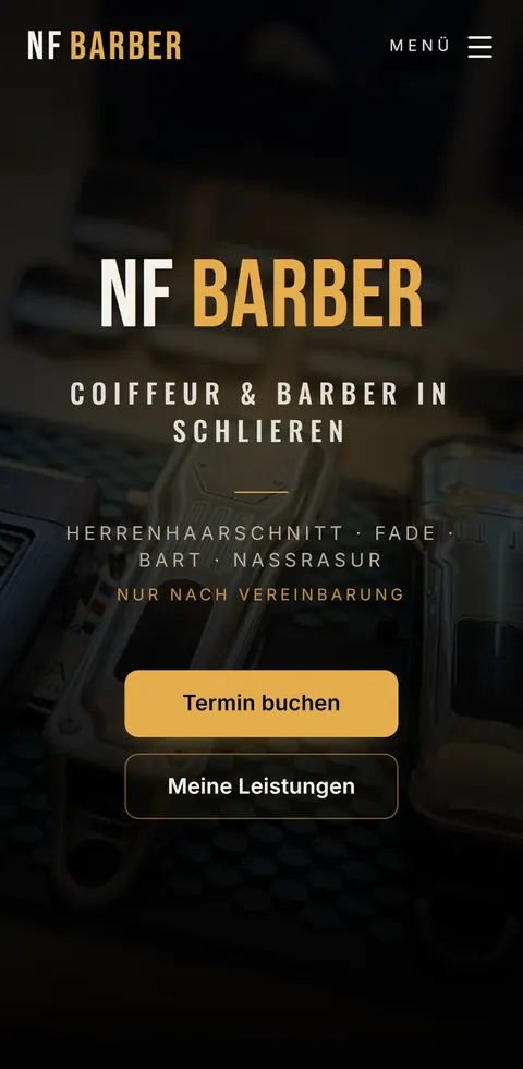 NFBarber.ch: mobile view on a smartphone – Barber