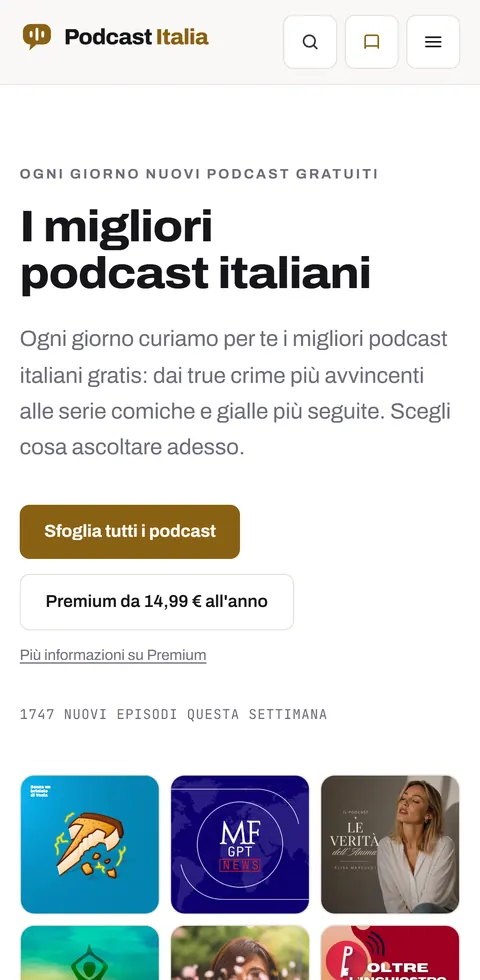 Podcast-italia.com: mobile view on a smartphone – Podcast directory Italy