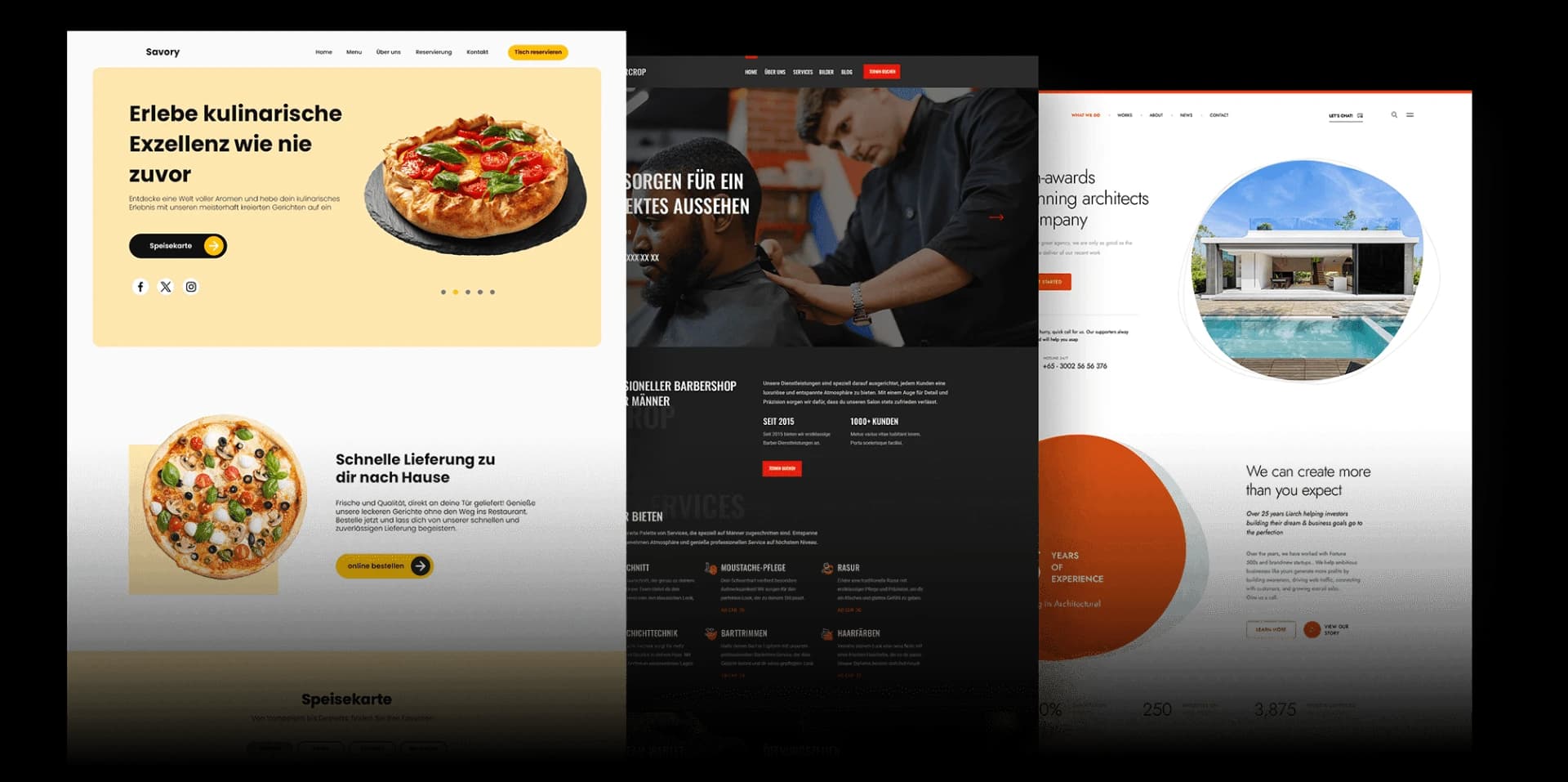 Examples of various website designs for Uri