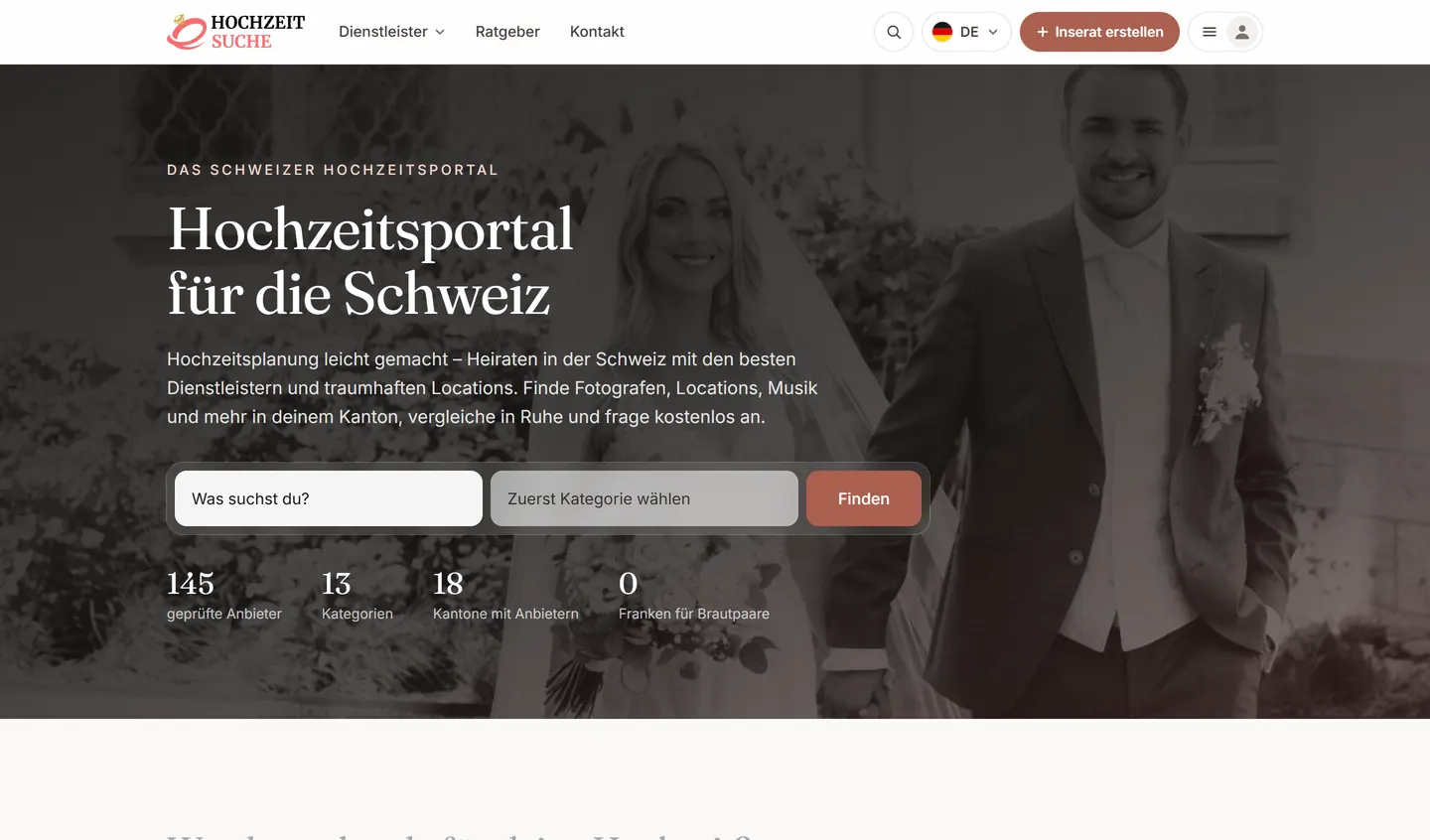 Hochzeitsuche.ch – Hochzeitsportal Schweiz Hochzeitsuche.ch: Startseite auf dem Computer – Hochzeitsportal Schweiz, ein Projekt von PortalWeb
