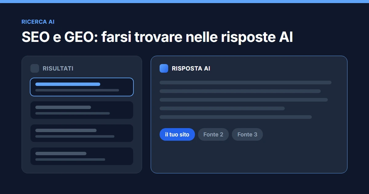 SEO e GEO: risultati di ricerca e una risposta AI che cita il tuo sito come fonte