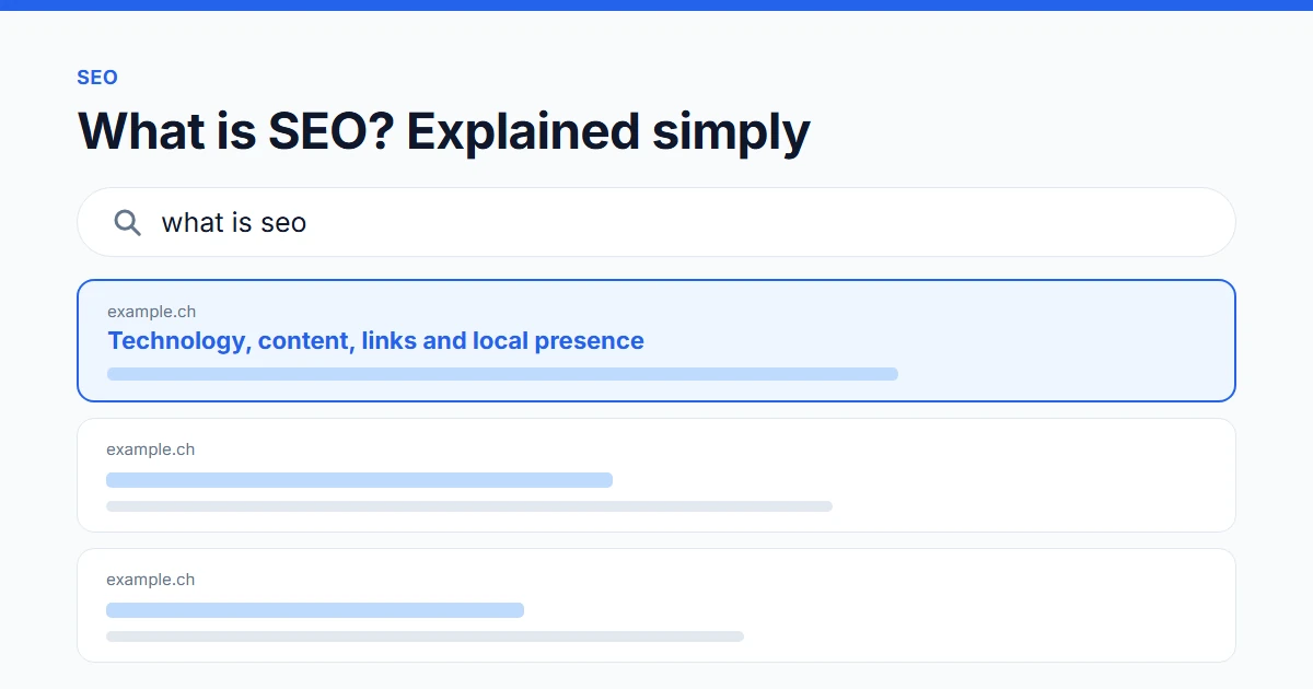 What is SEO: the four areas of technology, content, links and local presence at a glance
