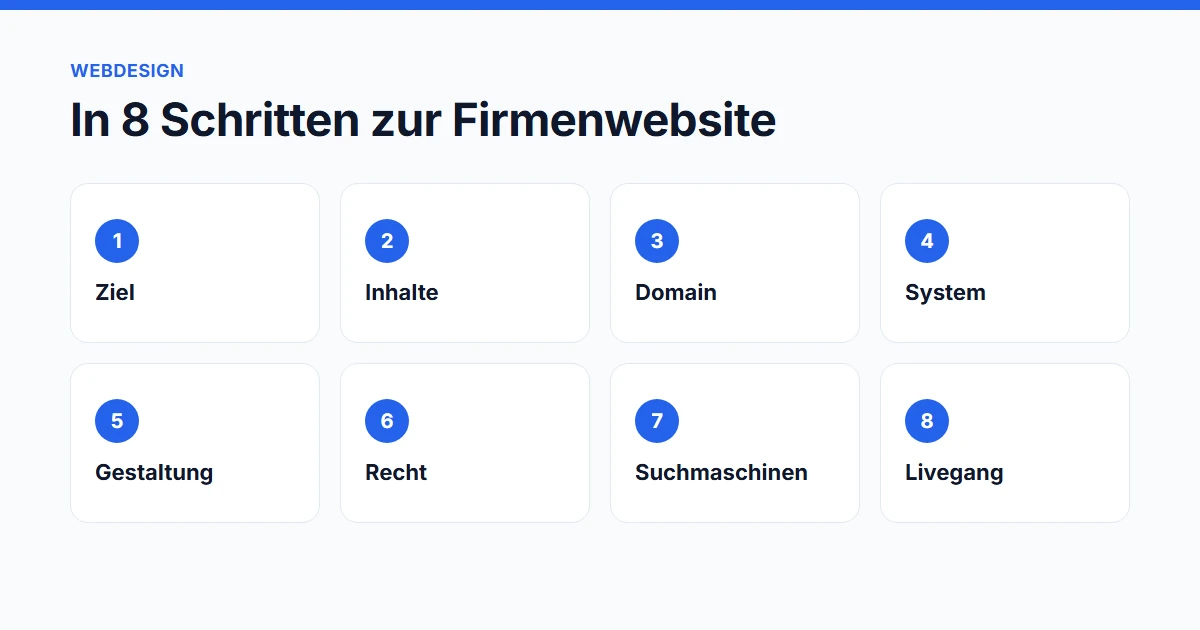 Website erstellen in acht Schritten: von Ziel und Inhalten über Domain und System bis zum Livegang