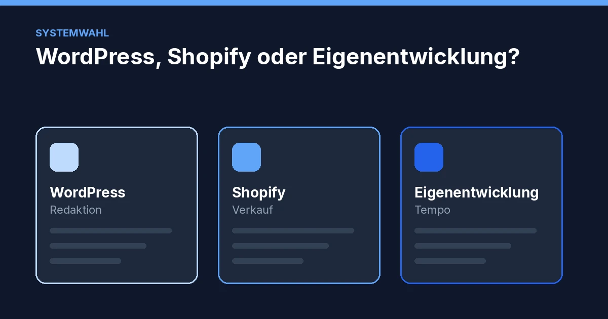 WordPress, Shopify oder Eigenentwicklung – Systemvergleich für Webseiten
