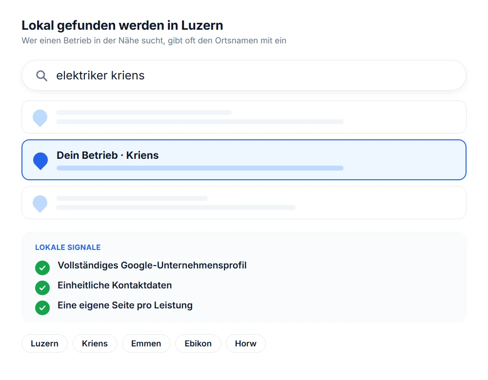 Lokale Suche in Luzern: Suchanfrage mit Ortsname und die wichtigsten lokalen Signale für KMU