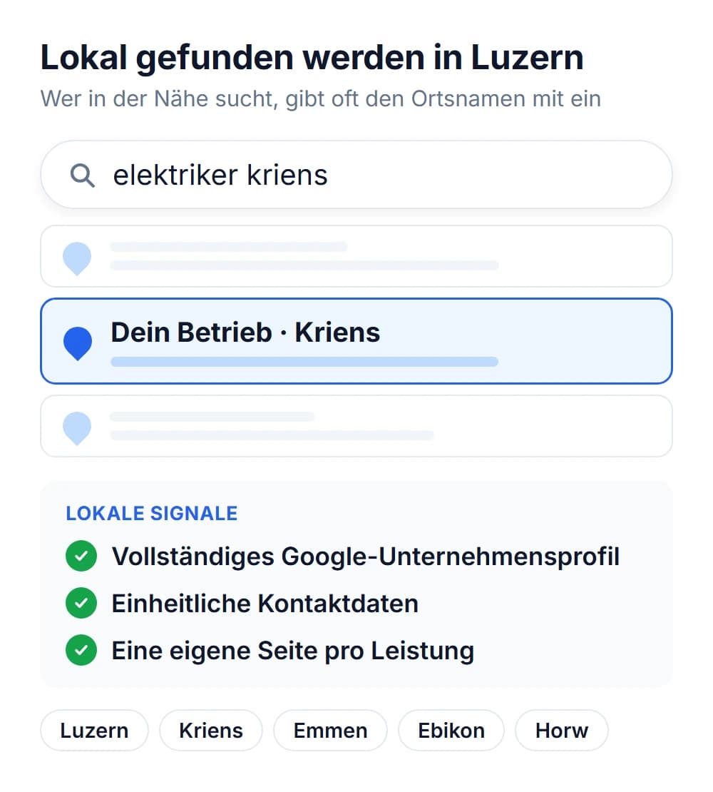 Lokale Suche in Luzern: Suchanfrage mit Ortsname und die wichtigsten lokalen Signale für KMU