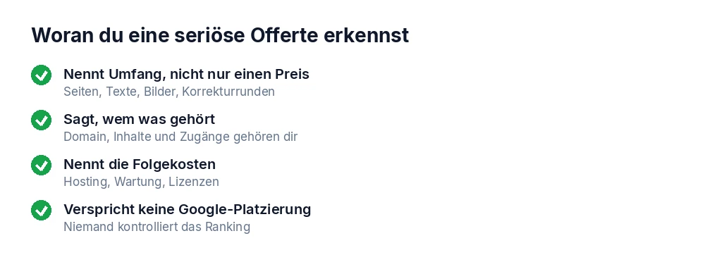 Vier Merkmale einer seriösen Offerte für eine Webseite