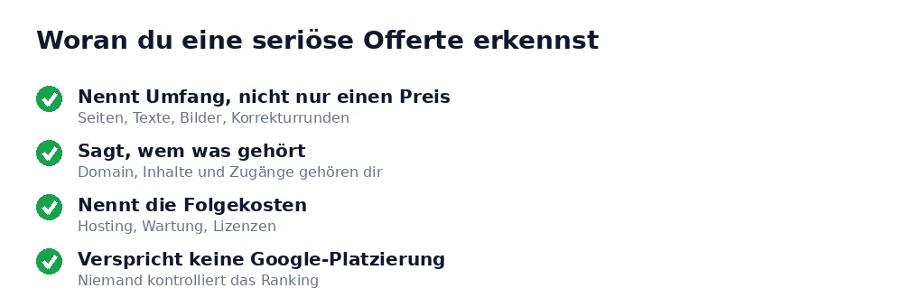 Vier Merkmale einer seriösen Offerte für eine Webseite