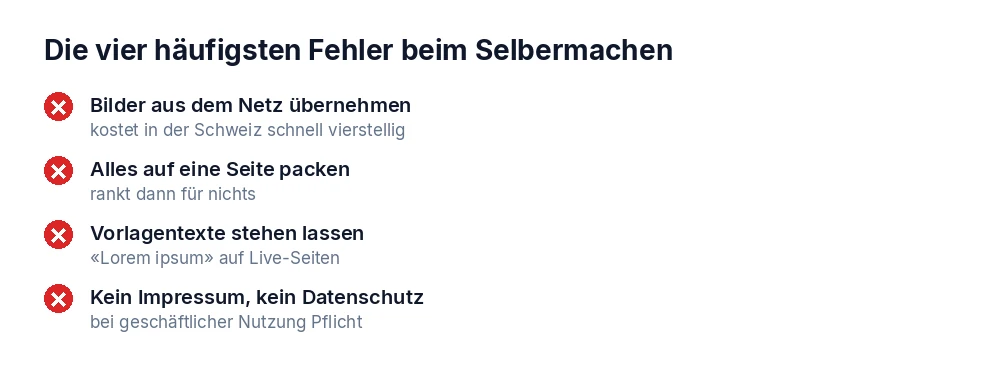 Die vier häufigsten Fehler beim Selbermachen einer Webseite